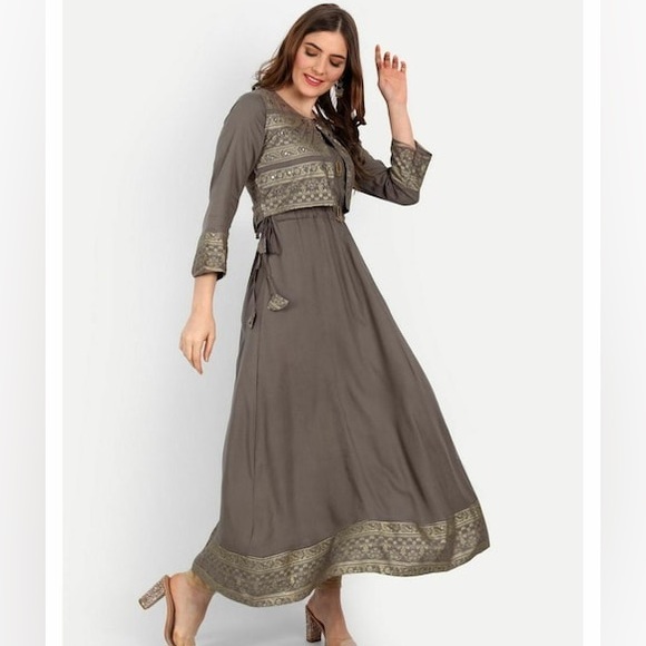 Happy Design Women Grey Printed Rayon Kurta - Picture 2 of 5